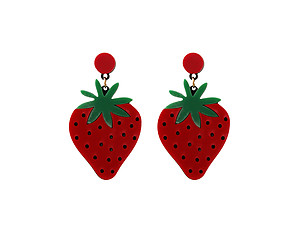 Red Strawberry Colorful & Fun Acrylic Summer Fashion Drop Earrings