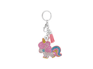 Unicorn Tassel Bling Faux Suede Stuffed Pillow Key Chain Handbag Charm