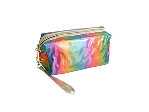 Rainbow Iridescent Rectangle Cosmetic Pouch w/ Zipper Closure