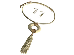 Circle Drop Tassel Long Necklace & Earring Set