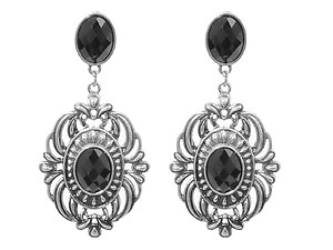 Metal Antique Look Black Stone Drop Earrings