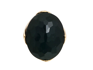 Black Goldtone Metal Large Bead Stones Stretch Ring