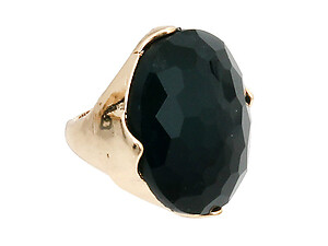 Black Goldtone Metal Large Bead Stones Stretch Ring