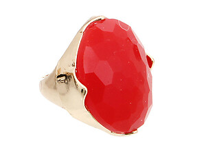 Red Goldtone Metal Large Bead Stones Stretch Ring