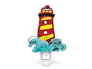 Lighthouse Handcraft Art Glass and Metal Decorative Night Light