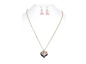 Goldtone The Cure Breast Cancer Awareness Ribbon Necklace Set