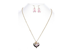 The Cure Breast Cancer Awareness Ribbon Necklace Set