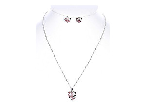 Pink Breast Cancer Awareness Metal Heart Pendant Jewelry Set