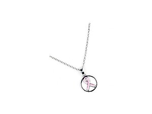 Silvertone Pink Ribbon Metal Epoxy Coat Pendant Jewelry Set