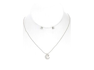 Silvertone Crystal Stone Crescent Moon Charm Jewelry Set