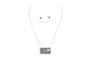 Silvertone Greatest Is Love Cutout Hearts Two Tone Necklace & Earring Set
