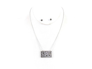 Silvertone Do Not Be Afraid Cutout Cross Two Tone Necklace & Earring Set