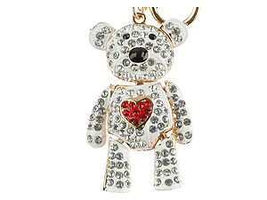 White Teddy Bear Moving Parts Hollow Textured Metal Key Chain Accessory Handbag Charm