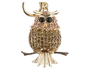 Light Colorado Topaz Owl Hollow Textured Metal Key Chain Accessory Handbag Charm
