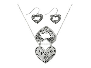 Mom Dainty Heart Locket Pendant Stamped Necklace Set
