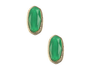 Green Oval Faceted Lucite Stone Metal Frame Post Pin Earrings