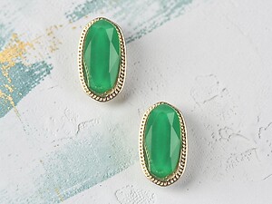 Green Oval Faceted Lucite Stone Metal Frame Post Pin Earrings