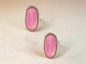 Light Purple Oval Faceted Lucite Stone Metal Frame Post Pin Earrings