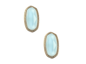 Aqua Blue Oval Faceted Lucite Stone Metal Frame Post Pin Earrings