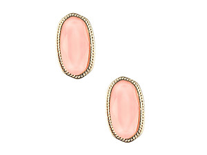 Pink Oval Faceted Lucite Stone Metal Frame Post Pin Earrings