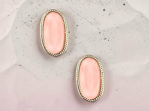 Pink Oval Faceted Lucite Stone Metal Frame Post Pin Earrings