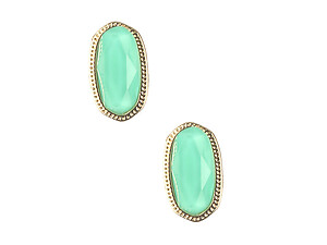Mint Green Oval Faceted Lucite Stone Metal Frame Post Pin Earrings