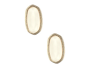 White Oval Faceted Lucite Stone Metal Frame Post Pin Earrings