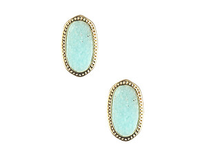 Aqua Blue Druzy Oval Faceted Lucite Stone Metal Frame Post Pin Earrings