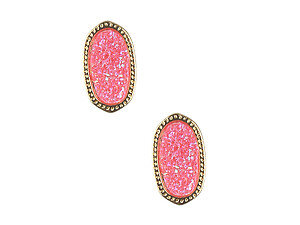 Pink Druzy Oval Faceted Lucite Stone Metal Frame Post Pin Earrings