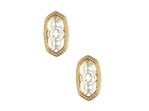 Matte Finish Metal Oval Filigree Style Two Tone Cutout Post Pin Earrings