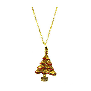 Yellow Christmas Tree Christmas Holiday Link Necklace in Goldtone