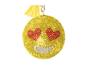 Heart Eye Emoji Tassel Bling Faux Suede Stuffed Pillow Key Chain Handbag Charm