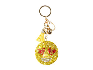 Heart Eye Emoji Tassel Bling Faux Suede Stuffed Pillow Key Chain Handbag Charm