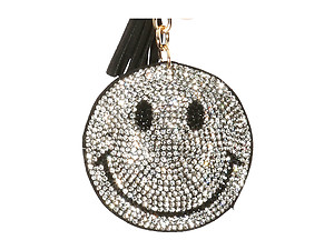 Smile Emoji Tassel Bling Faux Suede Stuffed Pillow Key Chain Handbag Charm