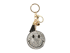 Smile Emoji Tassel Bling Faux Suede Stuffed Pillow Key Chain Handbag Charm