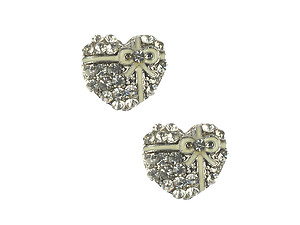 Silvertone Crystal Stone Metal Heart Shaped Earrings