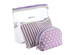 Purple 3 Pc Vinyl Makeup Cosmetic Bag Accessory With Wrist Band