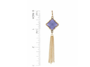Purple Metal Frame Rhombus Stone Chain Tassel Fish Hook Earrings