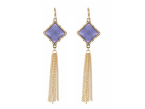 Purple Metal Frame Rhombus Stone Chain Tassel Fish Hook Earrings