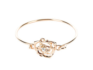 Crystal Stone Cutout Metal Rose Bangle Bracelet with Hook Closure