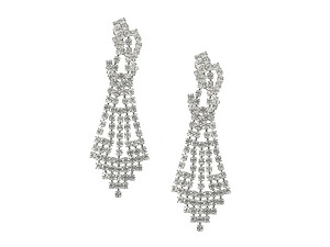Silvertone Drop Rhinestone Wedding Formal Post Pin Earrings