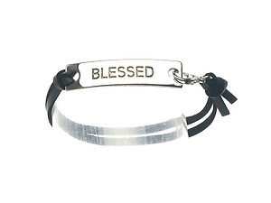 Blessed Message Metal Plate Faux Leather Double Strand Bracelet