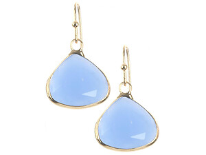 Blue Trillion Cut Faceted Lucite Stone Metal Frame Fish Hook Earrings