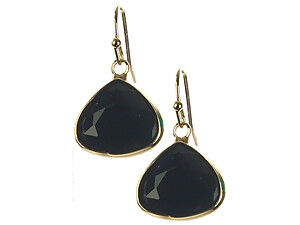 Black Trillion Cut Faceted Lucite Stone Metal Frame Fish Hook Earrings