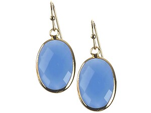 Blue Oval Cut Faceted Lucite Stone Metal Frame Fish Hook Earrings