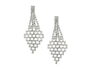 Silvertone Drop Rhinestone Wedding Formal Post Pin Earrings