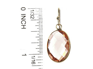 Peach Oval Cut Faceted Lucite Stone Metal Frame Fish Hook Earrings