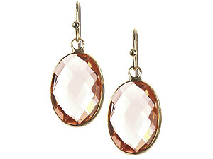 Peach Oval Cut Faceted Lucite Stone Metal Frame Fish Hook Earrings