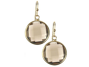 Brown Round Cut Faceted Lucite Stone Metal Frame Fish Hook Earrings