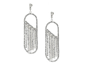 Silvertone Drop Rhinestone Wedding Formal Post Pin Earrings
